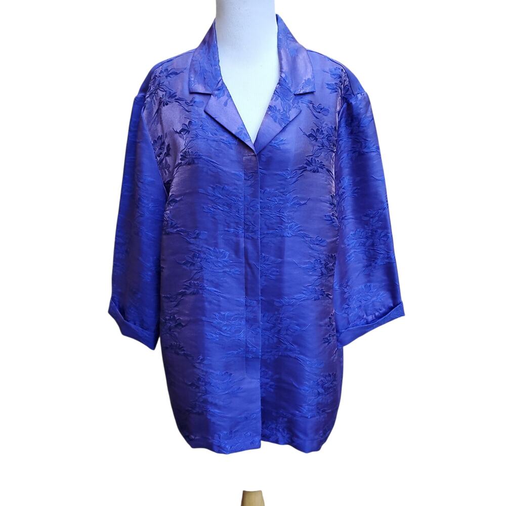 Chico's Design Sz 3 Top Silk Nylon Floral Artsy Art to Wear 3/4 Slv Chicos XL 16